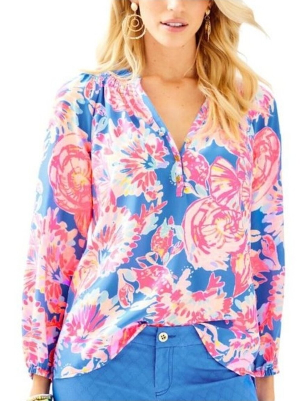 Lilly Pulitzer Elsa Silk Top Bennet Blue Bay Dreamin Size Large